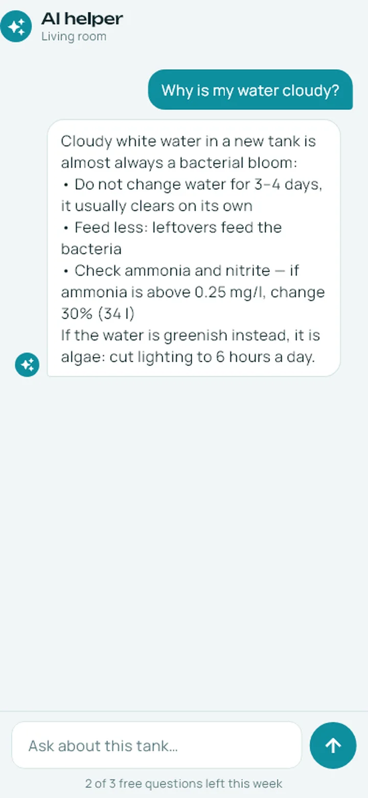 AI helper answering a question about cloudy water